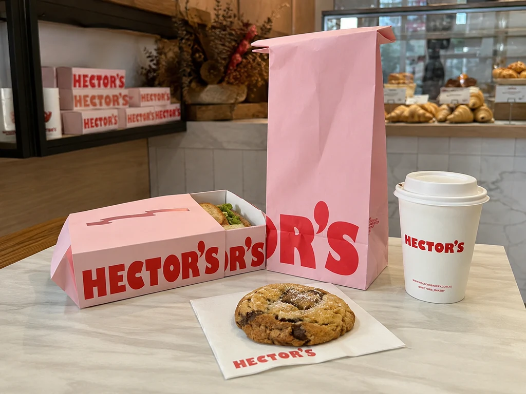 Custom Hector’s Deli paper bag and food box packaging samples (1)