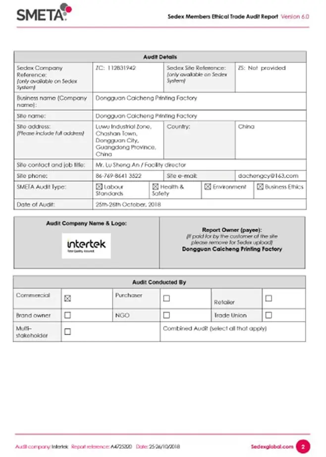 SMETA Certificate