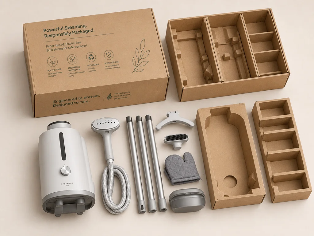 Paper-based protective packaging structure for a large home appliance