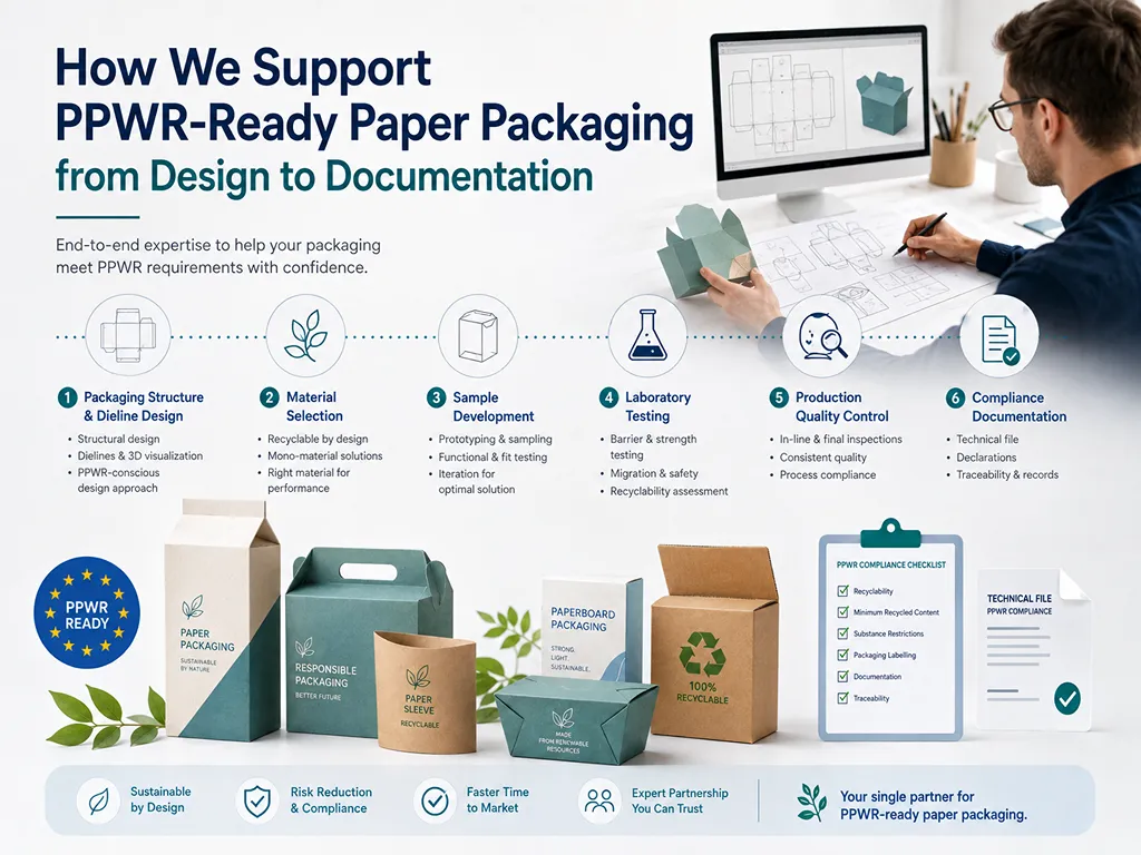 Wie wir PPWR-fähige Papierverpackungen vom Design bis zur Dokumentation unterstützen