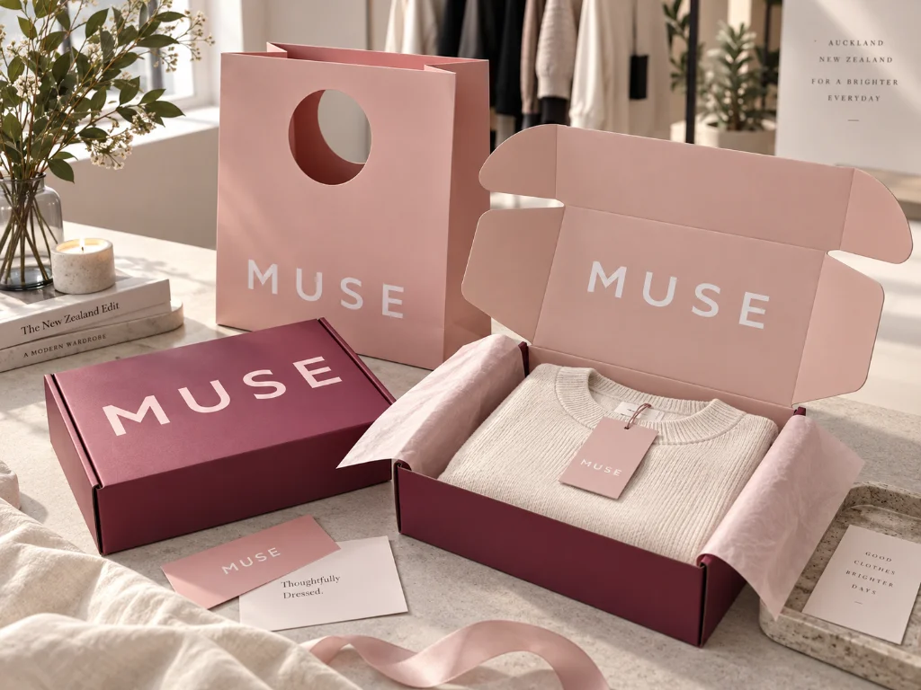 Matching MUSE Brand Color Across Mailer Boxes and Premium Paper Bags (8)